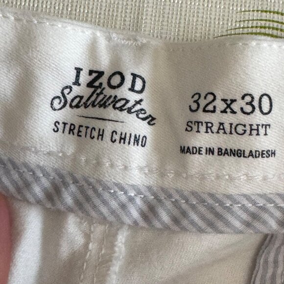 Izod Saltwater Stretch Chino Pants Straight Fit White Pants Size 32 X 30 Mens - Picture 6 of 8